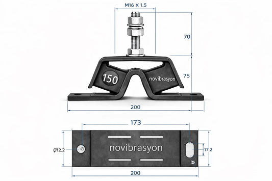 Novibrasyon Marin 150 engine mount, heavy-duty steel construction with vibration damping for Yanmar marine engines.