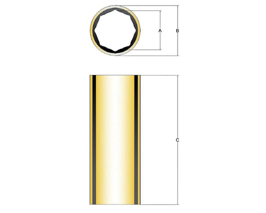 Novibrasyon Marin bronze shaft bearing, technical drawing showing dimensions A, B, and C. The bearing is cylindrical with a multi-faceted inner bore.