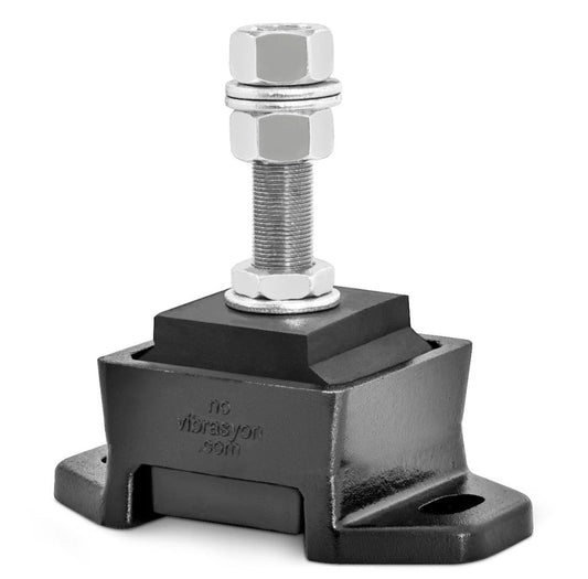 Novibrasyon Marin Cummins 5.9L M20 engine mount, black rubber and metal construction, M20 stud with nuts and washers.