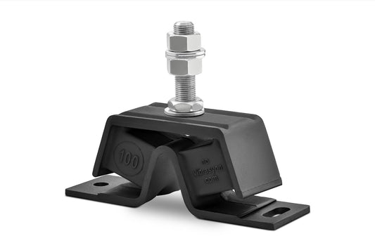 Novibrasyon Marin black rubber and galvanized steel engine mount with bolt and nuts, model 100, for Yanmar marine engines.