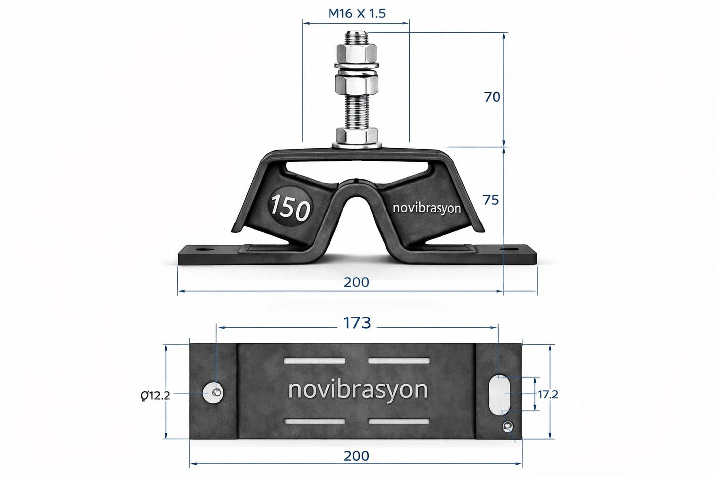 Novibrasyon Marin 150 engine mount, heavy-duty steel construction with vibration damping for Yanmar marine engines.