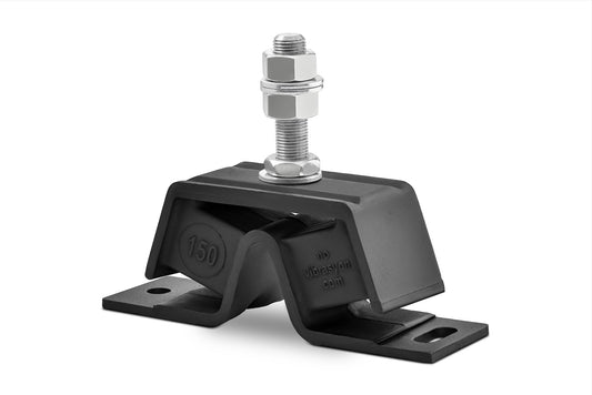 Novibrasyon Marin black rubber and steel engine mount #150 for Yanmar 3JH4JH engines, with bolt and nuts.