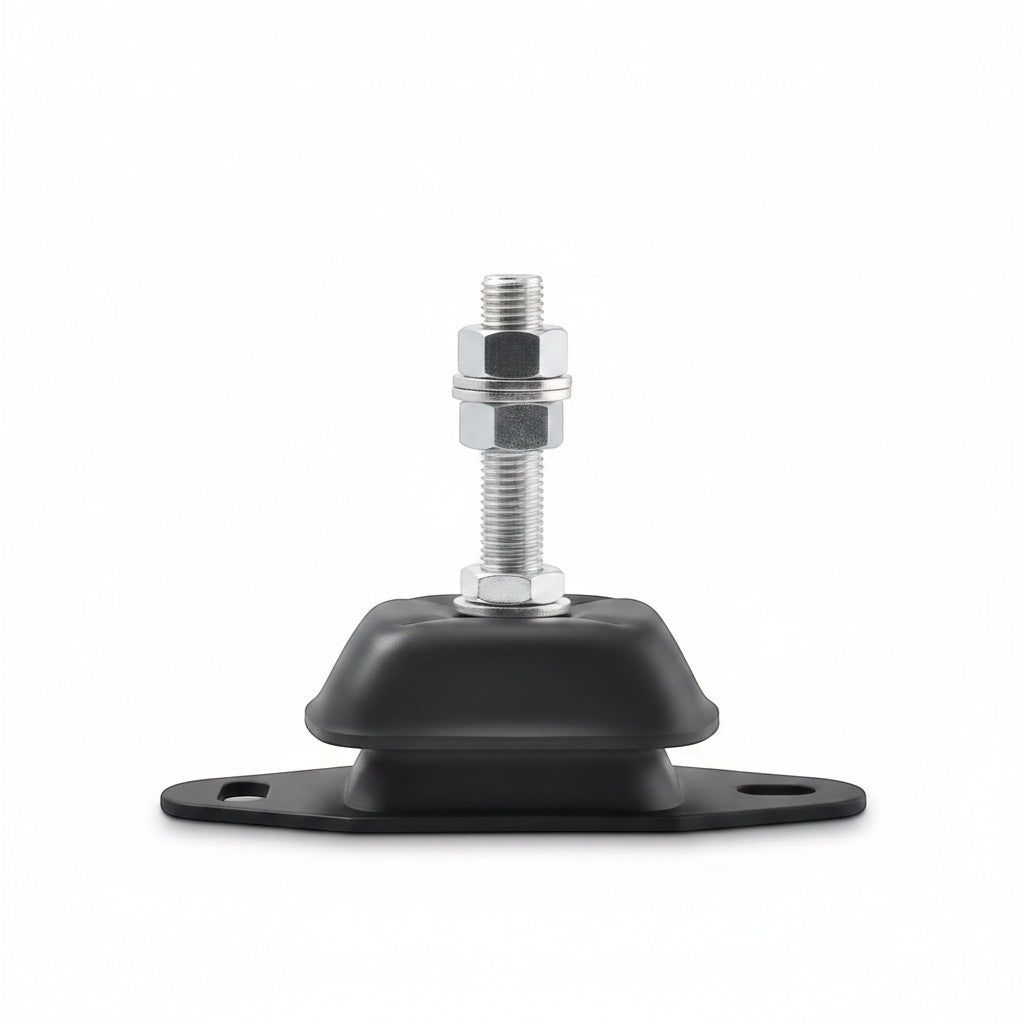 Novibrasyon Marin black rubber marine engine mount with metal studs and nuts, 300KG capacity, 16mm stud.
