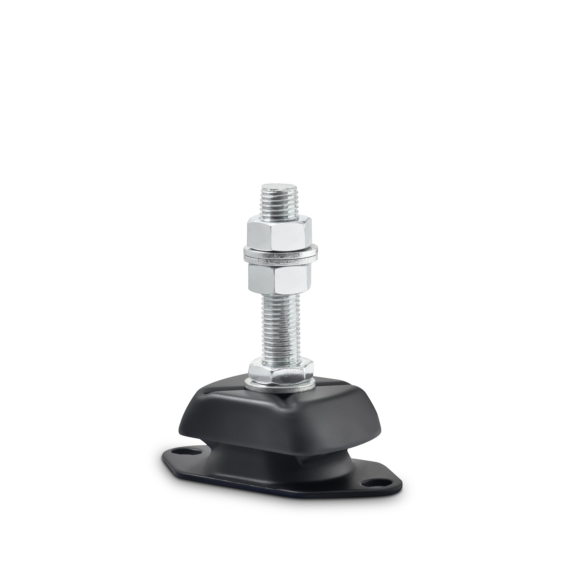 Novibrasyon Marin black rubber marine engine mount with 16mm stud and nuts, 55KG capacity, vibration dampening.