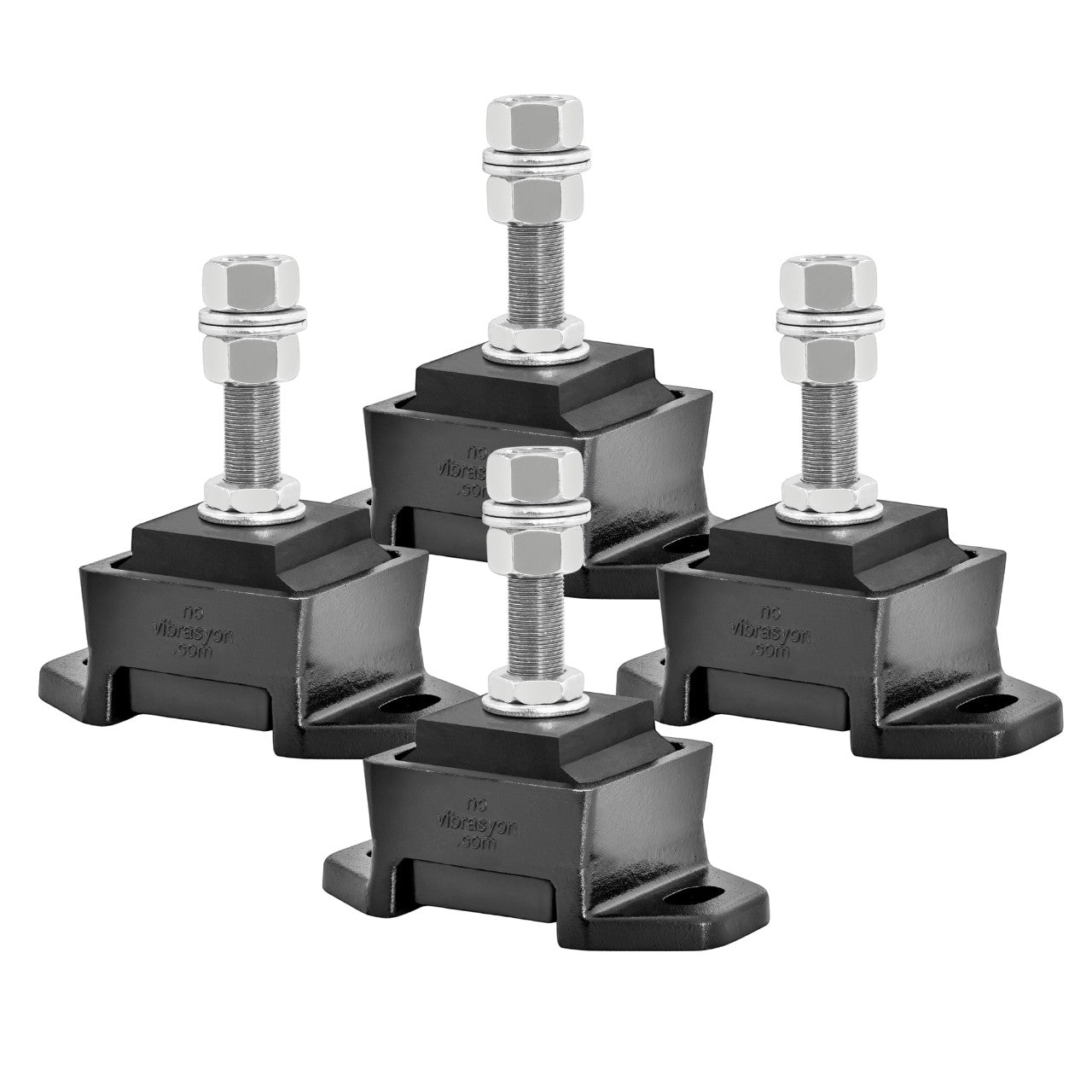 Novibrasyon Marin set of 4 black rubber engine mounts with M20 studs for Cummins 5.9L diesel engines.