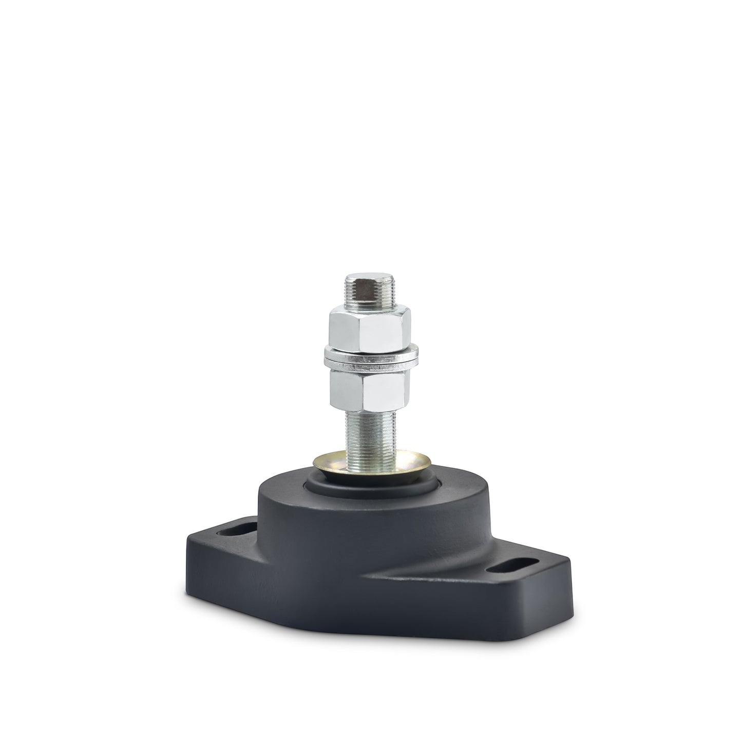 Novibrasyon Marin MT2 marine engine mount, black rubber with metal threaded bolt and nuts for vibration dampening.