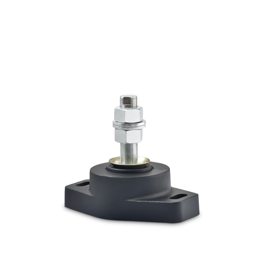 Novibrasyon Marin MT2 marine engine mount, black rubber with metal threaded bolt and nuts for vibration dampening.