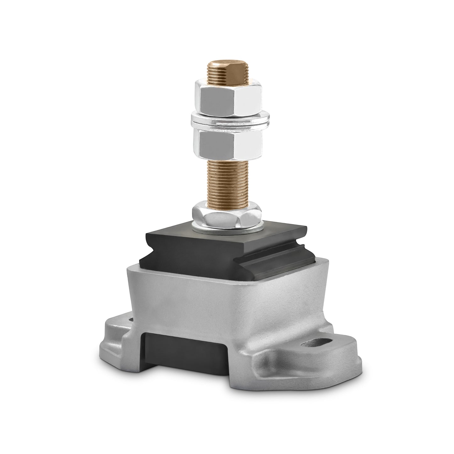 Novibrasyon Marin Novibrasyon 500 marine engine mount with silver metal base, black rubber isolator, and threaded stud with nuts.