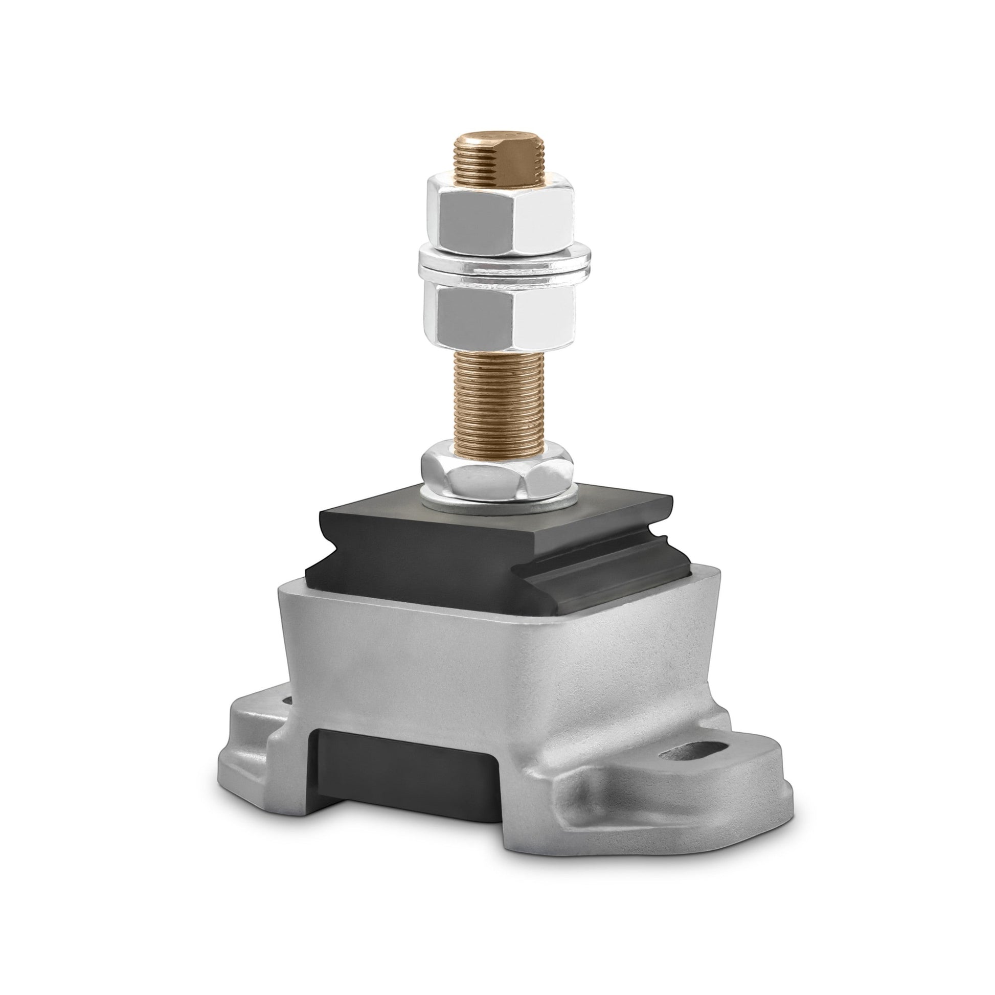 Novibrasyon Marin Novibrasyon 500 marine engine mount with silver metal base, black rubber isolator, and threaded stud with nuts.