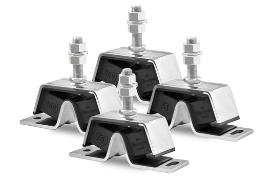 Novibrasyon Marin stainless steel engine mounts for Yanmar GM/YM series engines. Set includes #75 and #100 mounts.