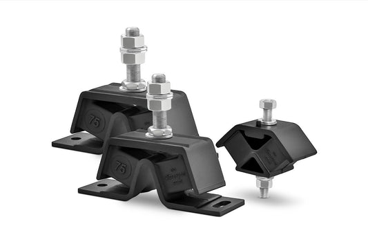 Novibrasyon Marin engine mount set for Yanmar saildrive engines. Black rubber and metal construction with bolts and nuts.