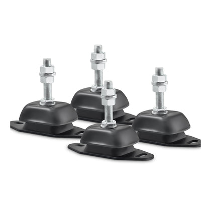 Novibrasyon Marin set of 4 black rubber marine engine mounts with metal studs and nuts, 300KG capacity.