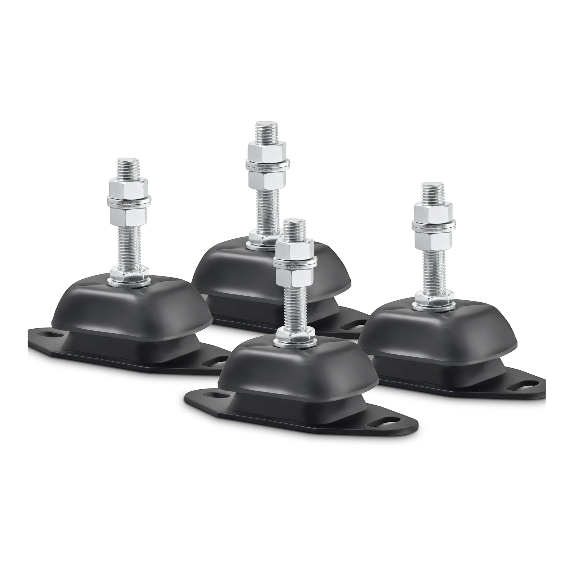 Novibrasyon Marin set of 4 black rubber marine engine mounts with metal studs and nuts, 300KG capacity.