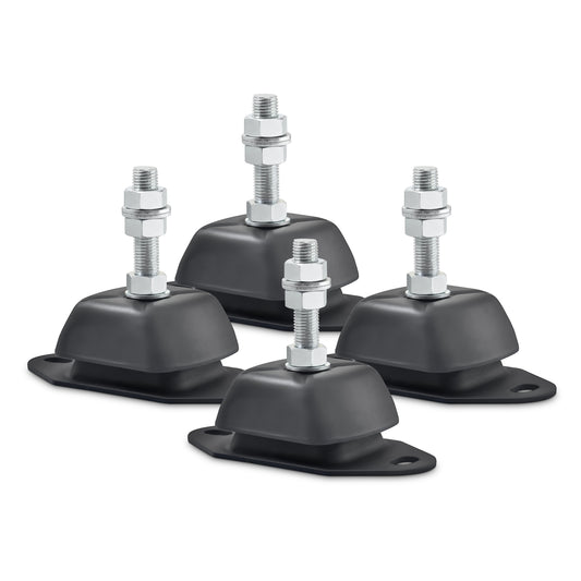 Novibrasyon Marin set of 4 black heavy-duty rubber engine mounts with 20mm studs and metal bases for marine diesel engines.