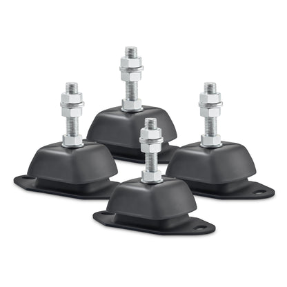Novibrasyon Marin set of 4 black rubber marine engine mounts with 20mm studs and metal bases, 800KG capacity.