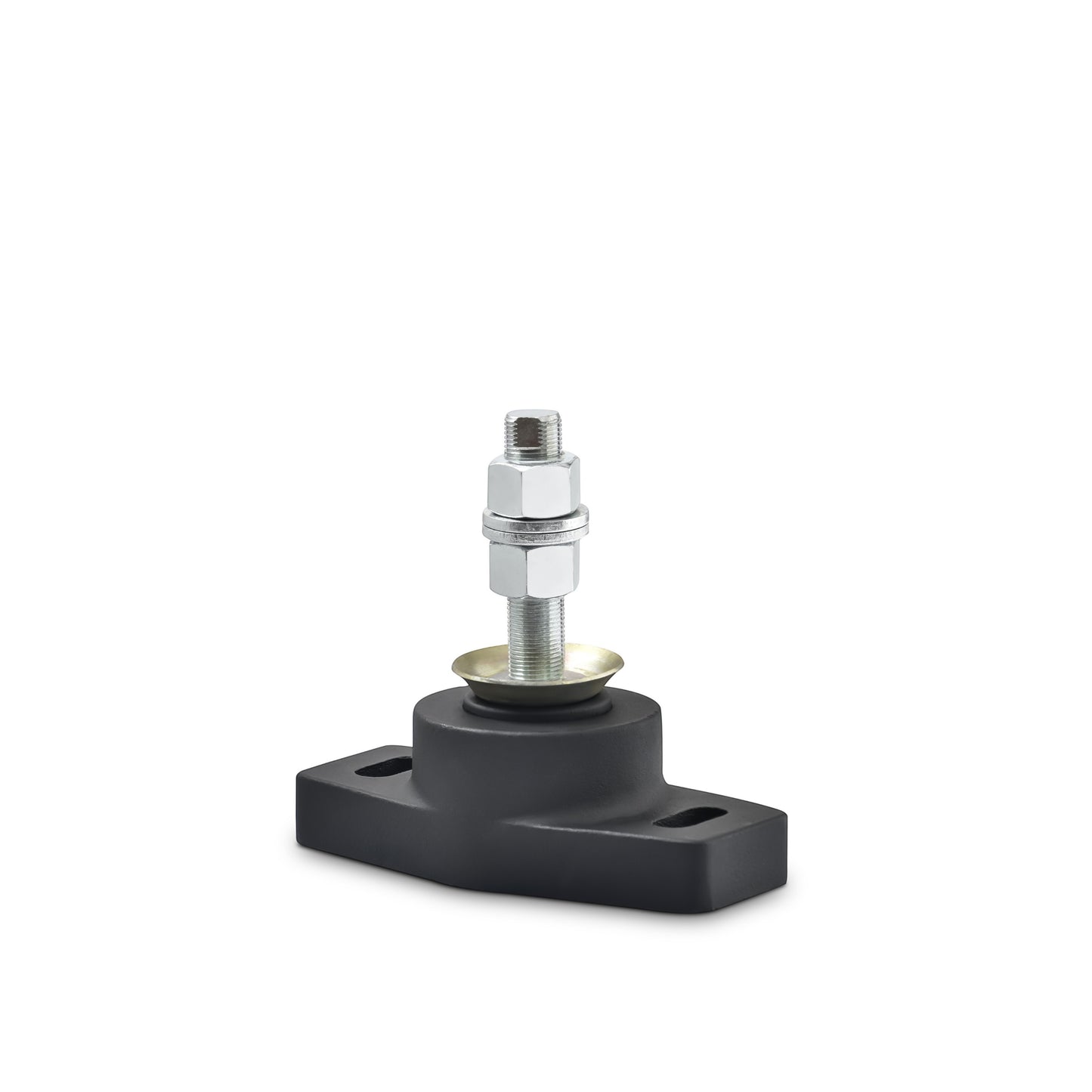 Novibrasyon Marin MT1 black rubber marine engine mount with threaded bolt and nuts, 200KG load capacity.