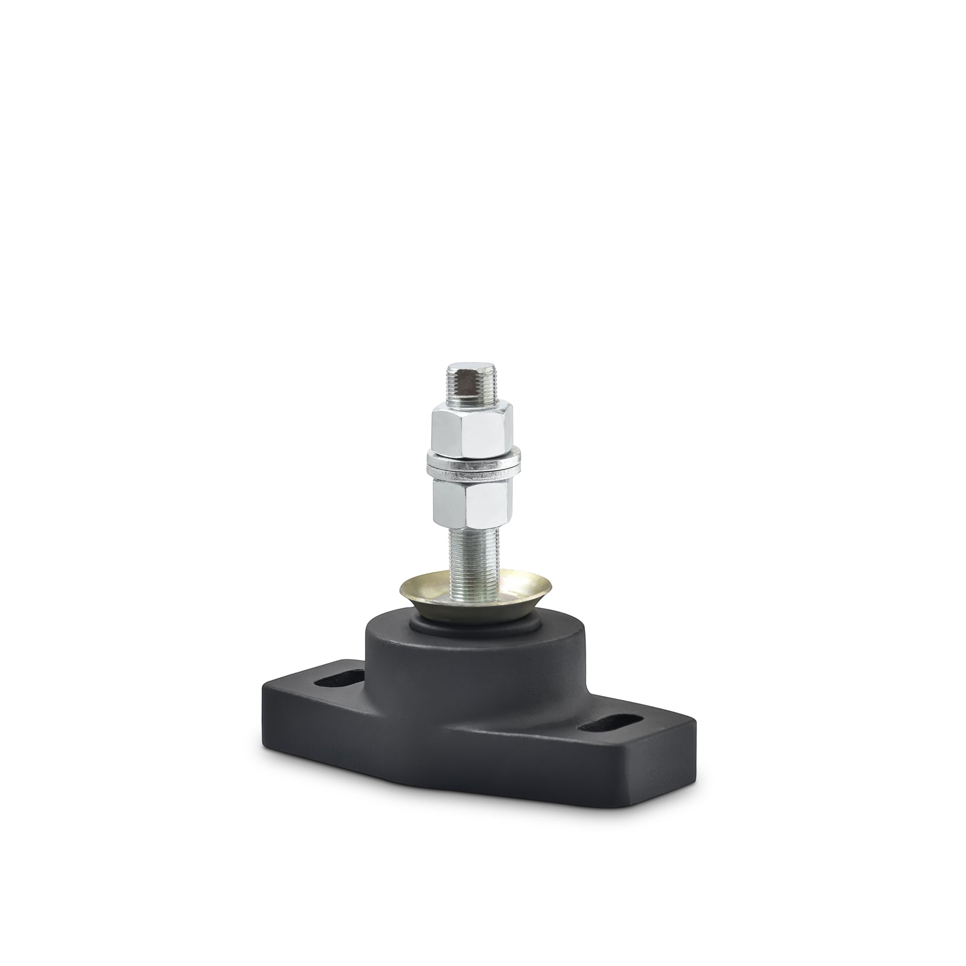 Novibrasyon Marin MT1 black rubber marine engine mount with threaded bolt and nuts, 200KG load capacity.