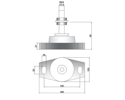 Novibrasyon Marin MT3 marine engine mount technical drawing showing dimensions and M24 bolt.