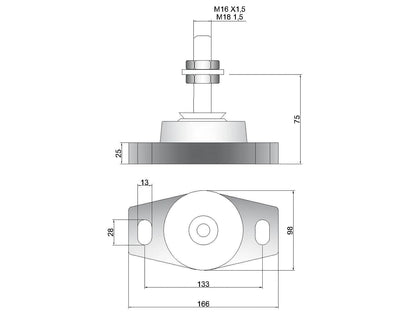 Novibrasyon Marin MT3 marine engine mount technical drawing with dimensions. Features rubber vibration dampening.