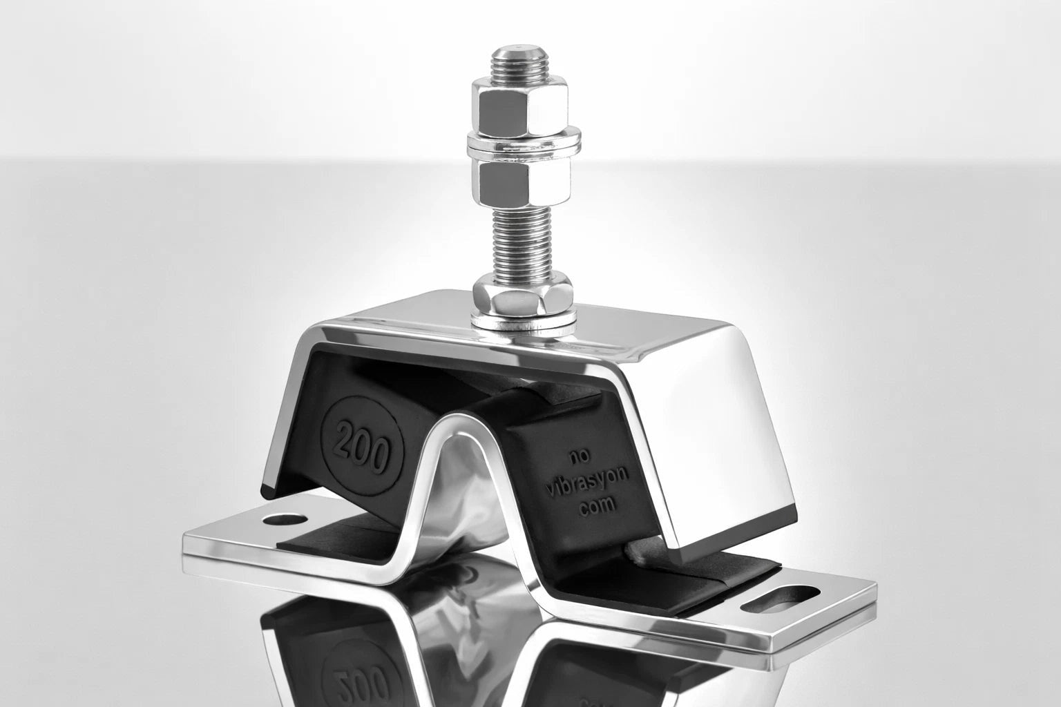 Novibrasyon Marin stainless steel engine mount with black rubber vibration dampener, replaces Yanmar #200