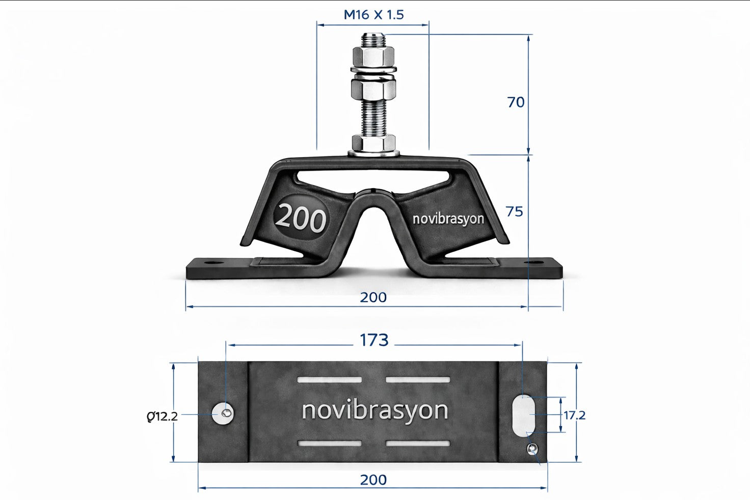 Novibrasyon Marin stainless steel engine mount, model 200, for Yanmar 4JH series engines. Features heavy-duty construction and corrosion resistance.