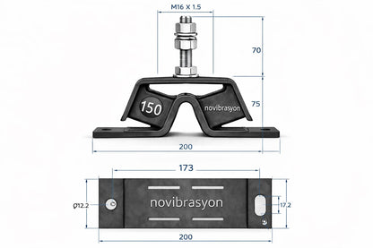 Novibrasyon Marin stainless steel engine mount for Yanmar 4JH series, #150 oil filter side. Features heavy-duty construction and corrosion resistance.