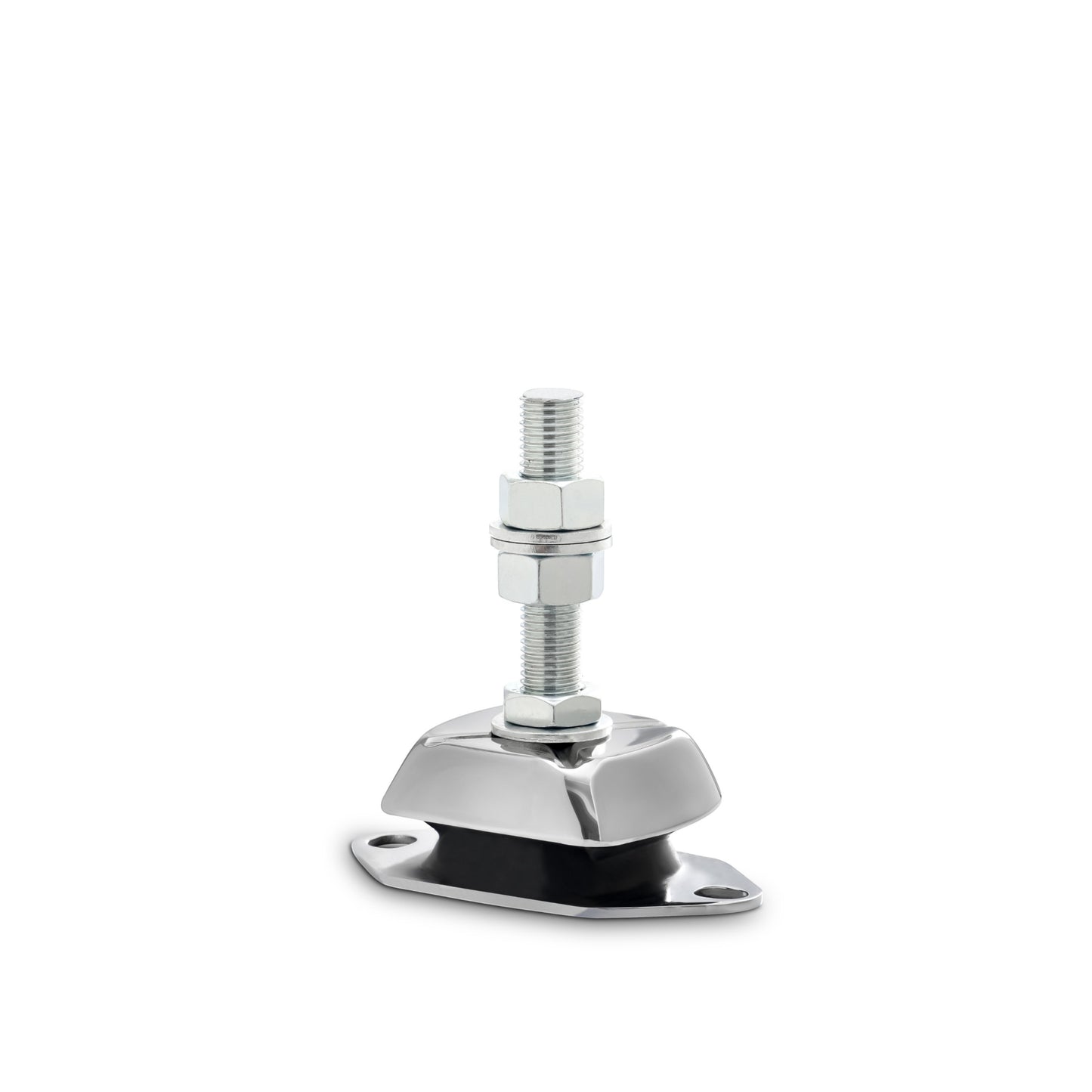 Novibrasyon Marin VV1 Stainless marine engine mount with 55KG load capacity, featuring a polished stainless steel casing and black rubber vibration dampener.
