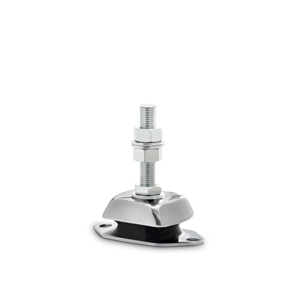 Novibrasyon Marin VV1 Stainless marine engine mount with 55KG load capacity, featuring a polished stainless steel casing and black rubber vibration dampener.
