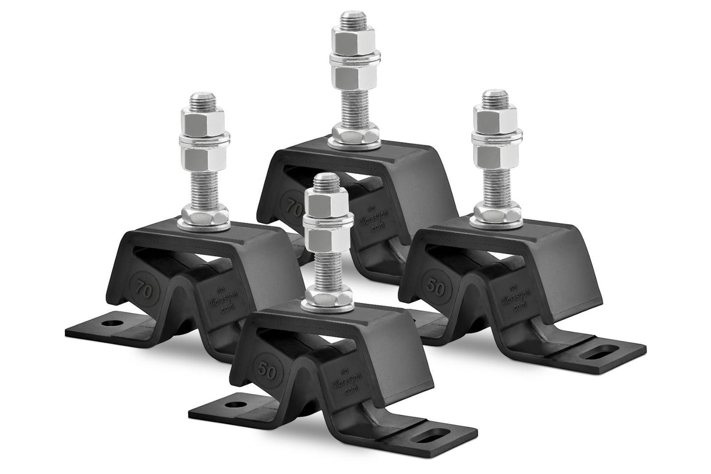 Novibrasyon Marin set of 4 black rubber and metal engine mounts for Yanmar 1GM, two #50 and two #70