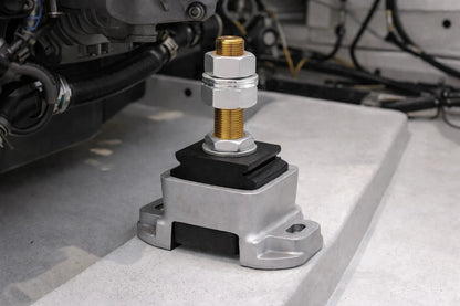 Novibrasyon Marin engine mount with aluminum body, black rubber isolator, and gold threaded stud. Replaces Yanmar 119773-08310.