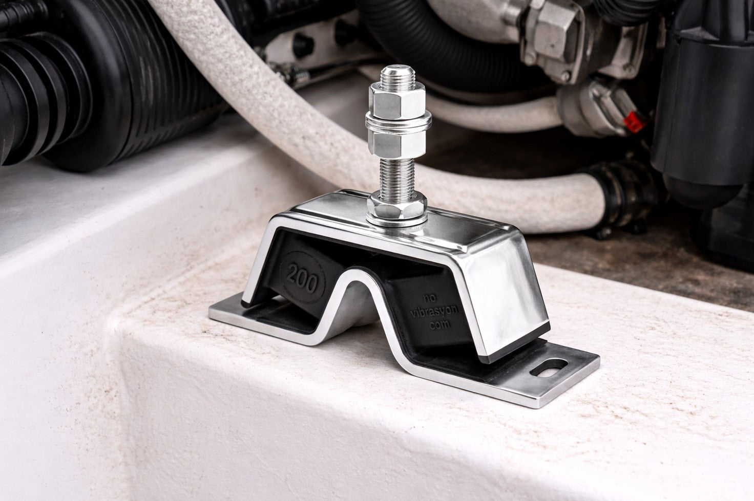 Novibrasyon Marin 200 stainless steel marine engine mount for Yanmar 4JH series, 200kg capacity, direct OEM replacement.