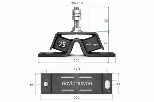 Novibrasyon Marin rear engine mount for Yanmar 2GM, 2YM, 3GM, 3YM engines. Heavy-duty galvanized steel construction with rubber bonding.
