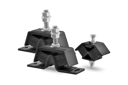 Novibrasyon Marin engine mount set for Yanmar 2GM, 2GM20, 2GM20F, 2YM15 saildrive SD20/SD25. Black rubber with metal bolts and nuts.