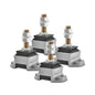 Novibrasyon Marin 4-piece engine mount set for Yanmar 6LY-6LPA engines. Silver aluminum base, black rubber isolator, and gold bolt with nuts.