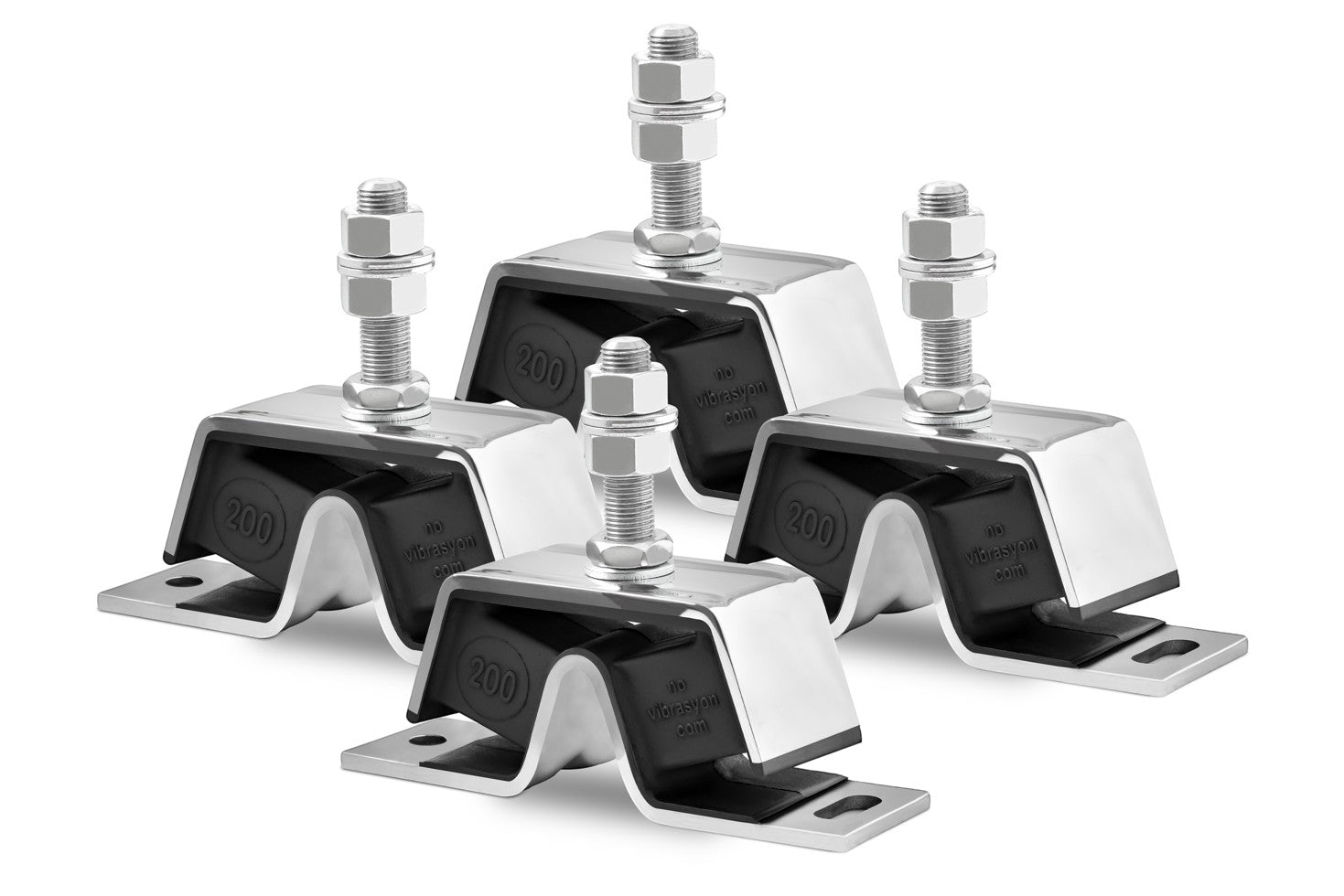 Novibrasyon Marin stainless steel engine mounts for Yanmar 4JH engines. Set of four, model 200/200.