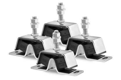 Novibrasyon Marin stainless steel engine mounts for Yanmar 4JH engines. Set of four, model 200/200.