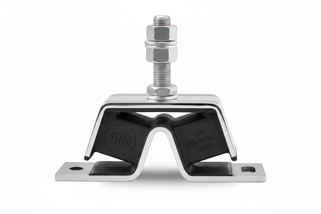 Novibrasyon 100 Stainless marine engine mount for Yanmar engines. Features stainless steel construction and rubber vibration dampening.