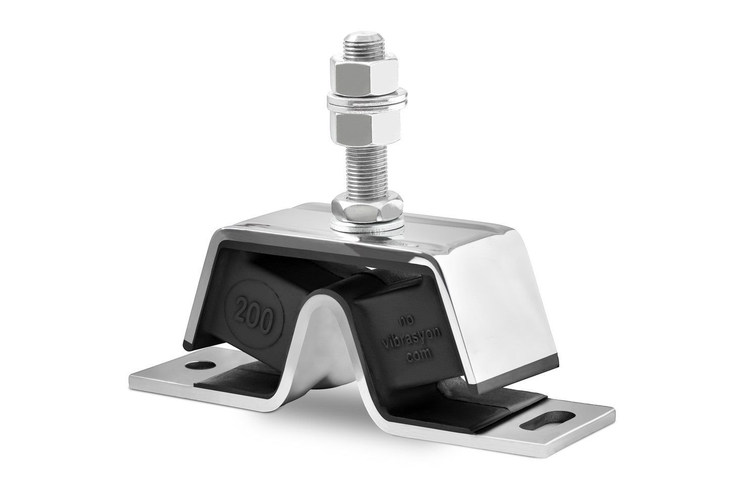 Novibrasyon Marin 200 stainless steel marine engine mount for Yanmar 4JH series. Features rubber vibration dampening and a 200kg capacity.