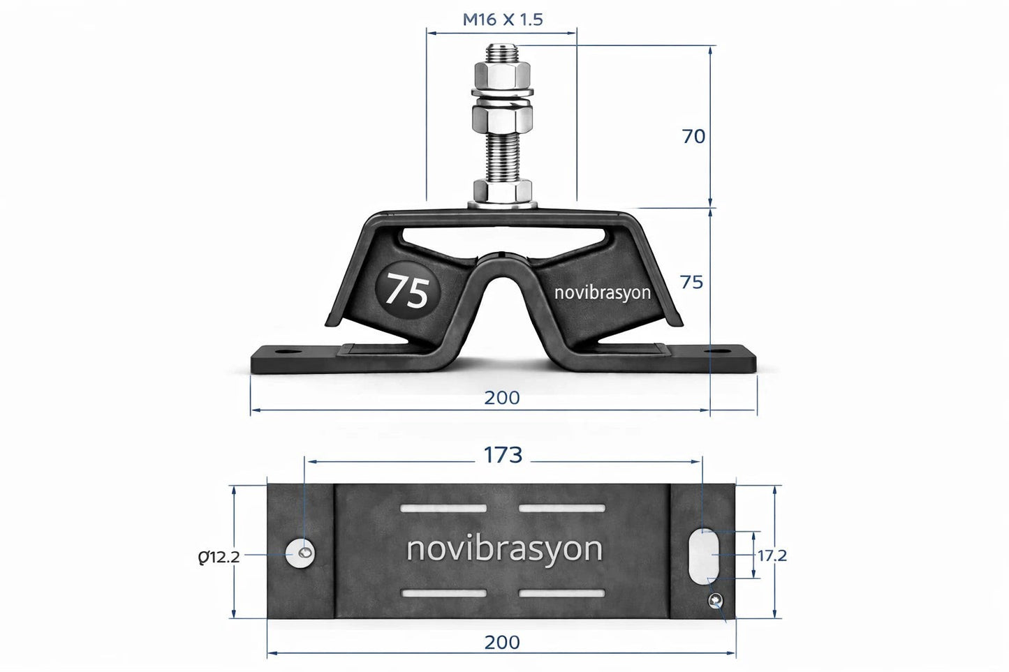 Novibrasyon 75 stainless steel marine engine mount for Yanmar 2GM, 3GM, 2YM, 3YM series engines. Replaces OEM 128270-08341.