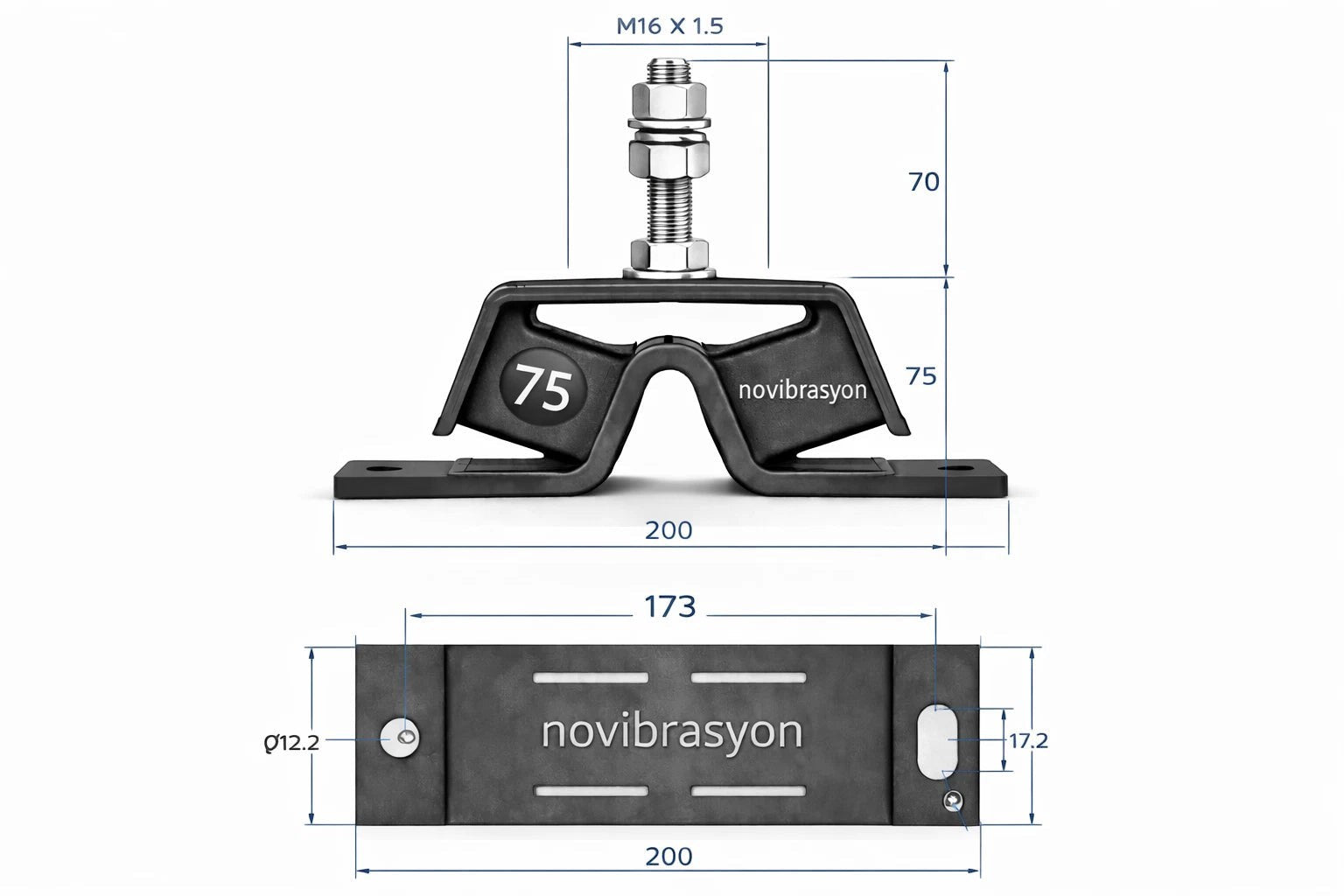 Novibrasyon 75 stainless steel marine engine mount for Yanmar 2GM, 3GM, 2YM, 3YM series engines. Replaces OEM 128270-08341.