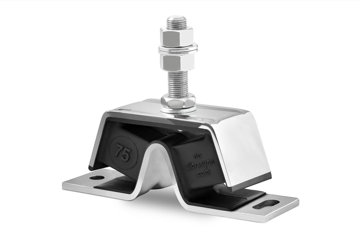 Novibrasyon 75 Stainless marine engine mount for Yanmar 2GM, 3GM, 2YM, 3YM series. Stainless steel construction.