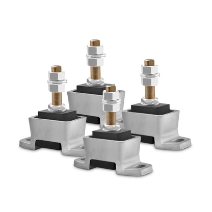 Novibrasyon Marin set of 4 marine engine mounts with aluminum bodies and rubber vibration dampeners, replacing Yanmar 4LHA-STE parts.