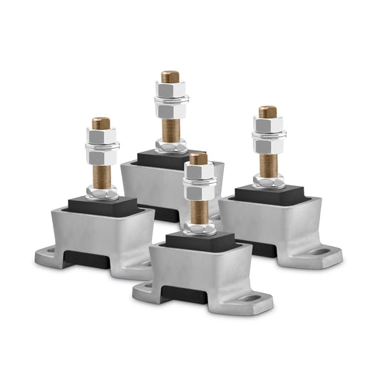 Novibrasyon Marin set of 4 marine engine mounts with aluminum bodies and rubber vibration dampeners, replacing Yanmar 4LHA-STE parts.