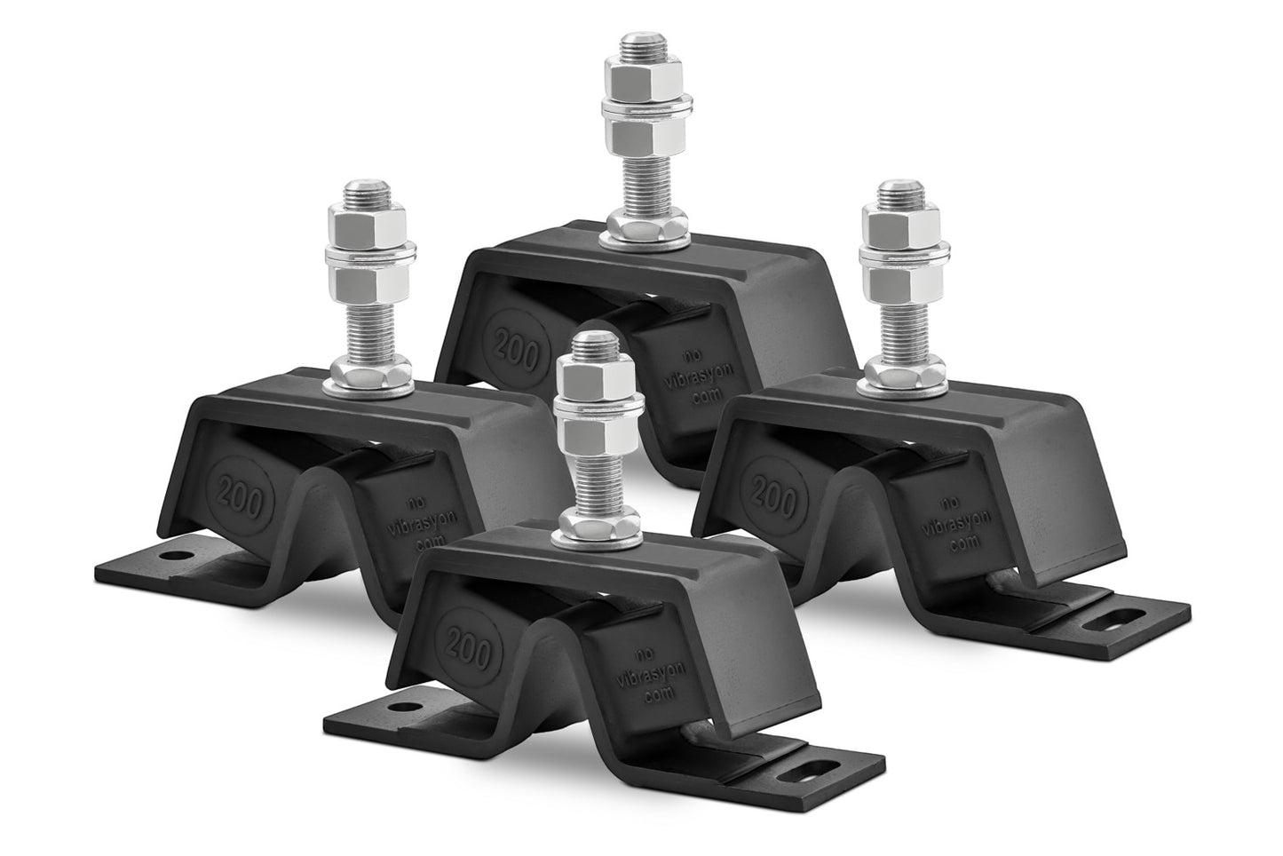 Novibrasyon Marine black rubber engine mount set with steel bolts, replaces Yanmar 4JH series #200