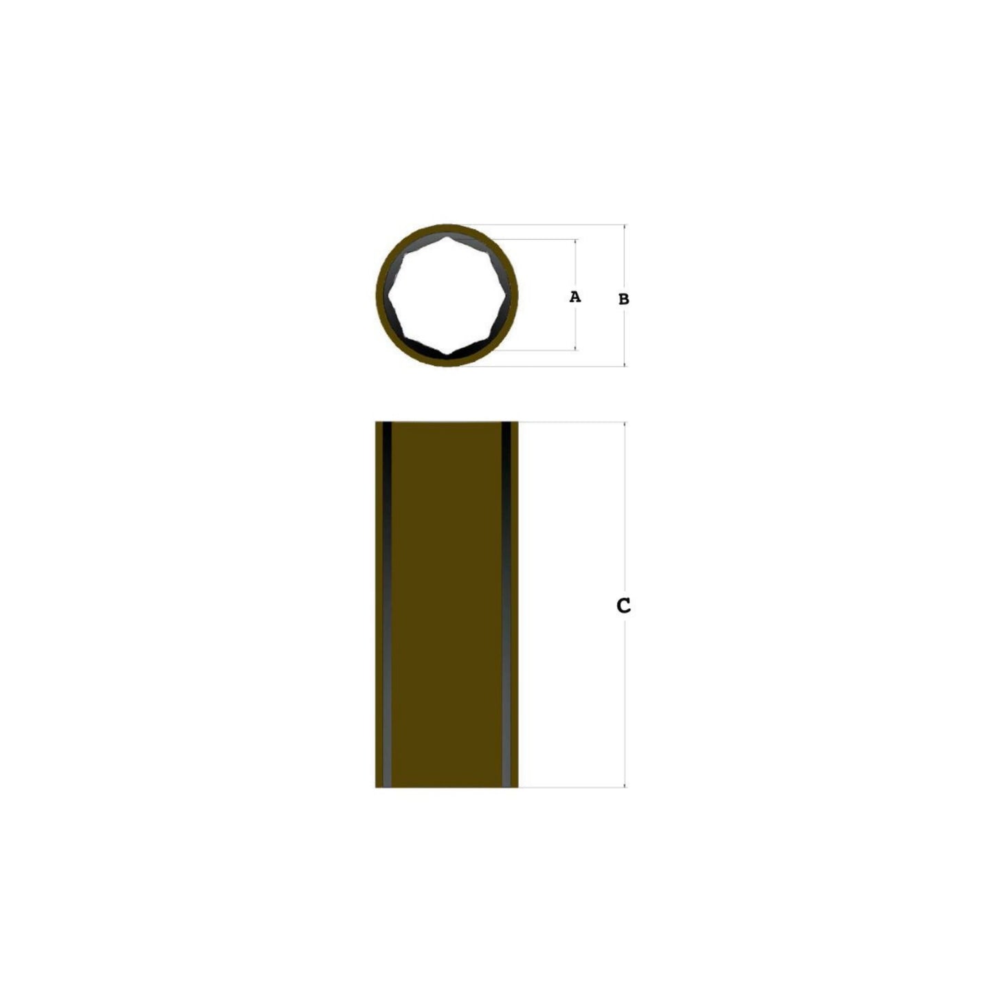 Novibrasyon Marine fiber shaft bearing technical drawing showing dimensions A, B, and C. Octagonal inner bore.